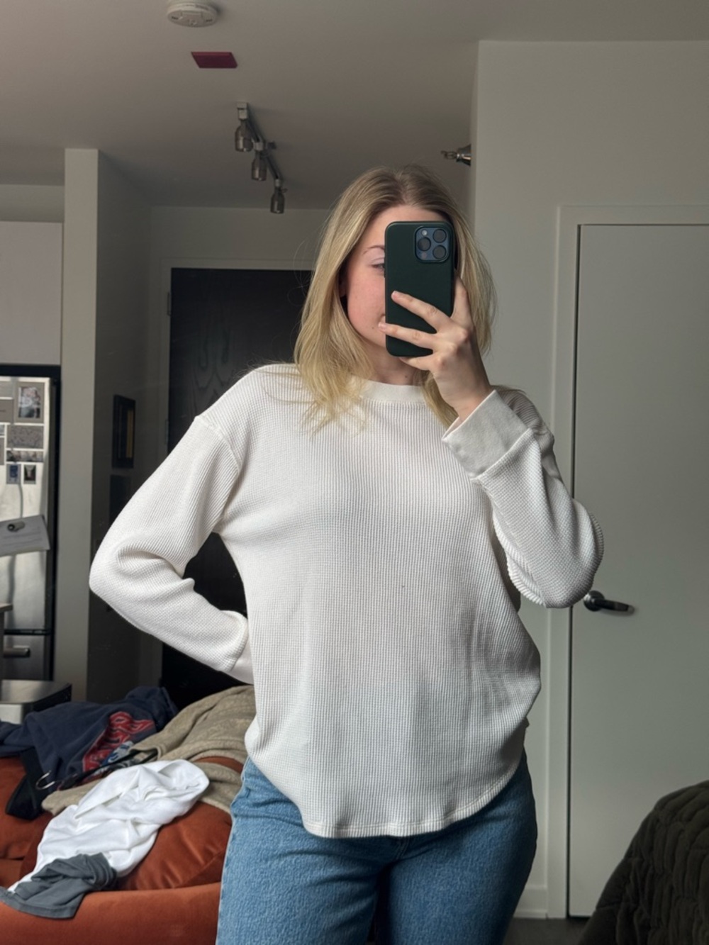 Abercrombie & Fitch Cream Waffle Knit Crewneck top
